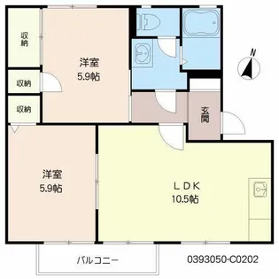 グリーンヒル南片江 C棟【C0202号室】の間取り
