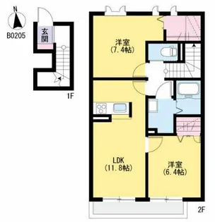 リバーサイド福津 B棟【B0205号室】の間取り