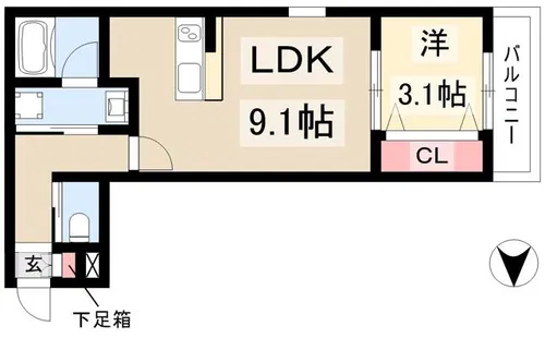 SQUARE志賀本通【102号室】の間取り