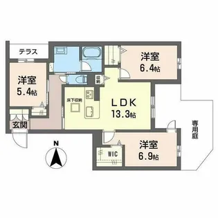 エクレール ヴェール シャーメゾン西院【0101号室】の間取り