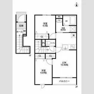 リーブルファイン小信中島【202号室】の間取り