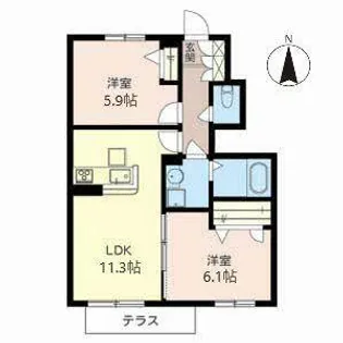 京洛舎 木野【0102号室】の間取り