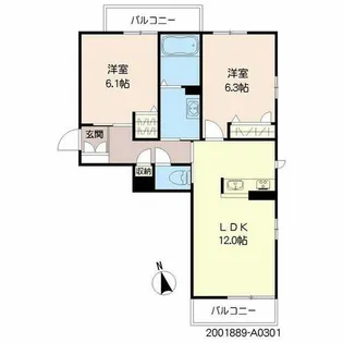 ベレオ諏訪野【A0301号室】の間取り