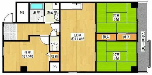 堂ヶ芝ビューハイツ【5階】の間取り