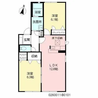 咲ら小路I B棟【B0101号室】の間取り