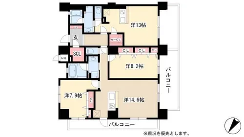 ロイヤルパークスERささしま【13階】の間取り