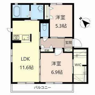 グランディール玄兎【B202号室】の間取り