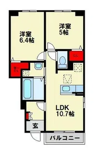 イル ヴェント ヴェルデⅡ【101号室】の間取り