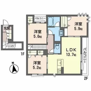 シャーメゾン 陽【0201号室】の間取り