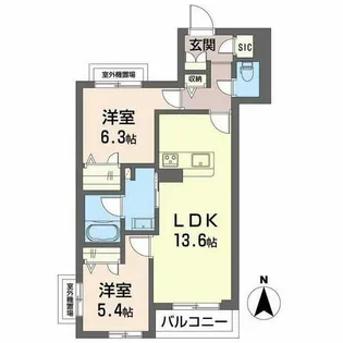 オグラ シャーメゾン【0201号室】の間取り