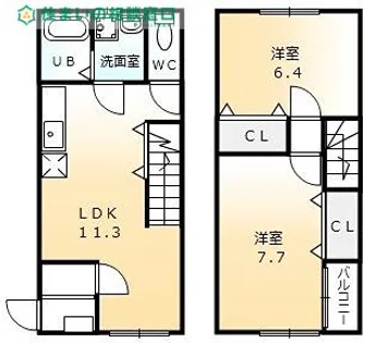 愛知県岡崎市福岡町字永池【テラスハウス】の間取り