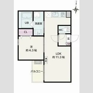 Jack higashinakajimaⅠ【202号室】の間取り