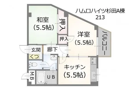 ハムロハイツ杉田A棟【2階】の間取り