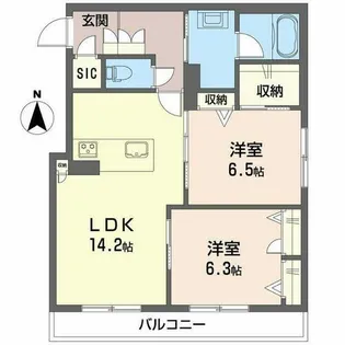 グランコート北浦【0206号室】の間取り