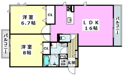 ベルデ中河原【201号室】の間取り