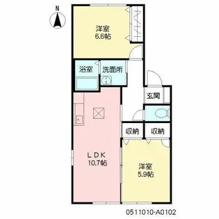 ウェルカム小郡 A棟【A0102号室】の間取り