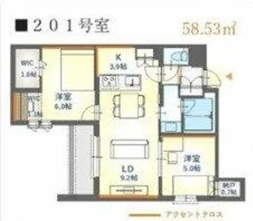 内代レジデンスノース【3階】の間取り