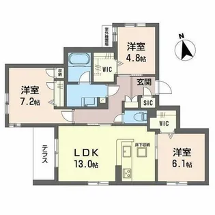 シャーメゾン 伽羅橋【0102号室】の間取り