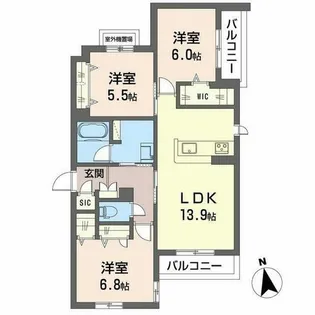 シャーメゾン 伽羅橋【0201号室】の間取り