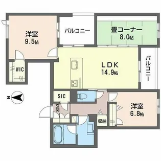 シャーメゾン オークルート奈良【0201号室】の間取り