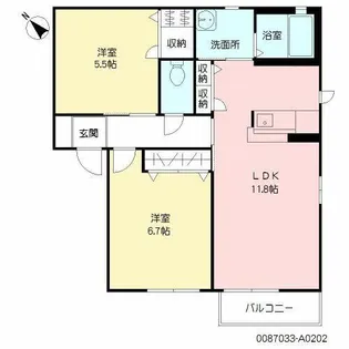 エバーグリーン A棟【A0202号室】の間取り