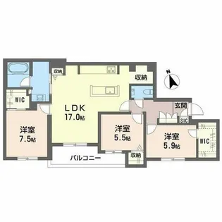 シャーメゾン グランマーサ松虫通り【0201号室】の間取り