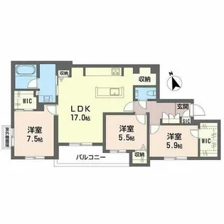 シャーメゾン グランマーサ松虫通り【0401号室】の間取り