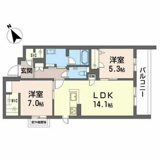 シャーメゾンエスポワール帝塚山【0201号室】の間取り