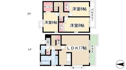 愛知県名古屋市千種区園山町2丁目【テラスハウス】の間取り