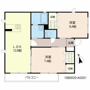 メゾンオリヴィエ A棟【A0201号室】の間取り