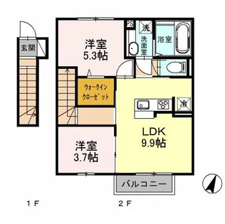 Arietta与原 B棟【2階】の間取り