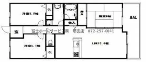 浅香山グリーンマンション【6階】の間取り