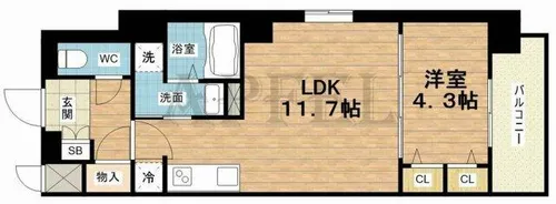 ラシーヌ瓦屋町【4階】の間取り