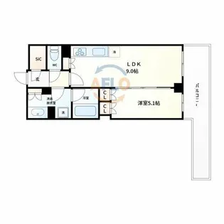 ブランズタワー御堂筋本町【4階】の間取り