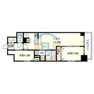 スプランディッド上本町WESTⅡ【13階】の間取り