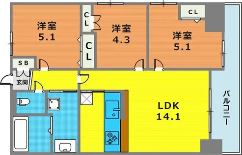 レジディア三宮東【1307号室】の間取り