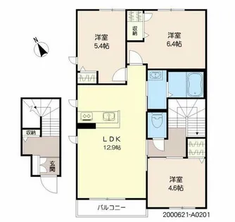 パストラル久留米 A棟【A0201号室】の間取り