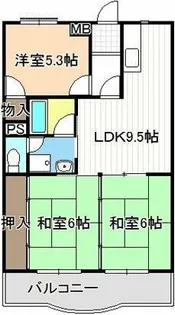 第2グランドハイツ服部【0302号室】の間取り