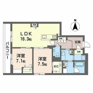 グランメゾン御所南【0201号室】の間取り