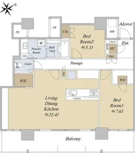 プレミスト千早タワーツインマークスブライトタワー【28階】の間取り