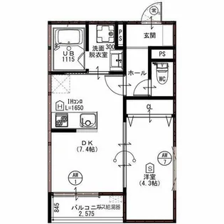 パレミヤビ香里西【1階】の間取り