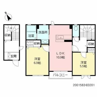 クラヴィエ石坂 E棟【E0201号室】の間取り