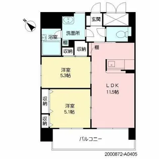 シャーメゾングランドソレイユ門司【A0405号室】の間取り