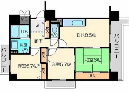 アビタシオン西なんば【9階】の間取り