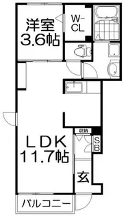 サン プリュネ【1階】の間取り
