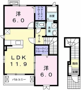 ヒューマン下河原B【201号室】の間取り