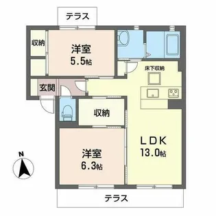 シャルマン ワイキューブ【A102号室】の間取り