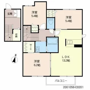 オーク学研都市駅南 C棟【C0201号室】の間取り