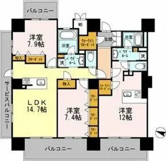 ロイヤルパークスERささしま WEST【13階】の間取り