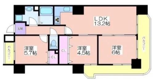 クリアクレセント住之江【102号室】の間取り